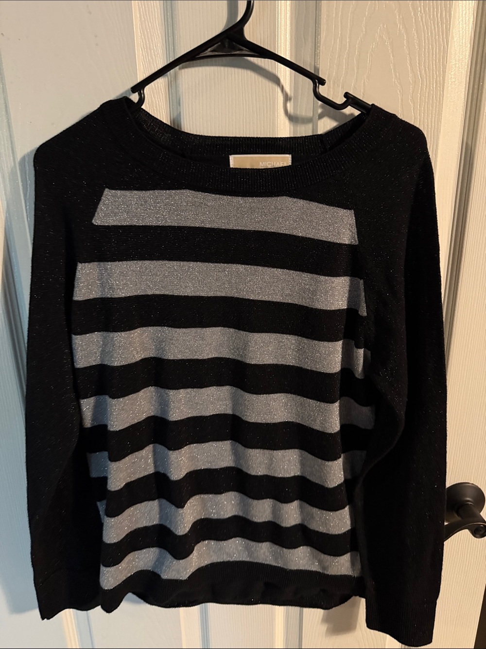 Michael Kors Striped Black and Silver Sparkle Sweater - Picture 1 of 2